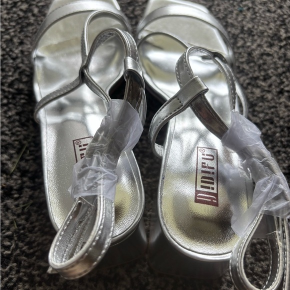 Silver Strappy Block Heel Sandals - Picture 6 of 10